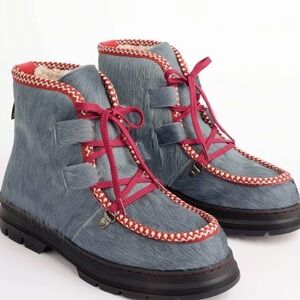 Penelope Chilvers Gray and Red Winter Boots